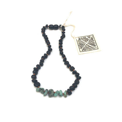 Raw Black Baltic Amber + Raw Turquoise Jasper Necklace