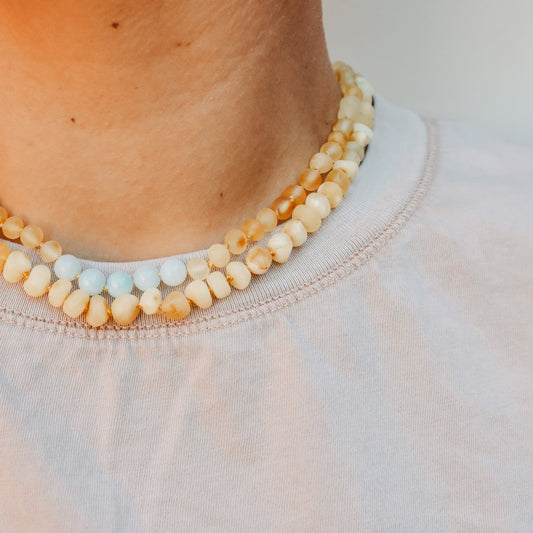 Raw Honey Baltic Amber + Amazonite || Necklace