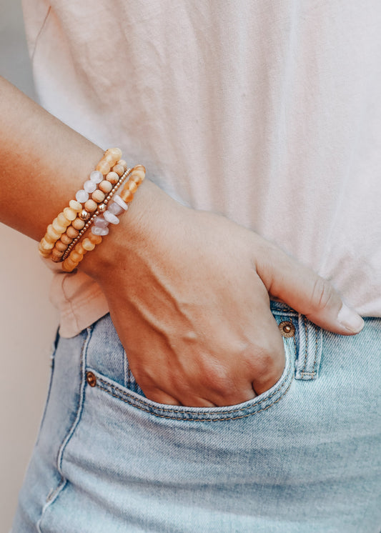 Raw Honey Baltic Amber + Rose Quartz || Adult Bracelet