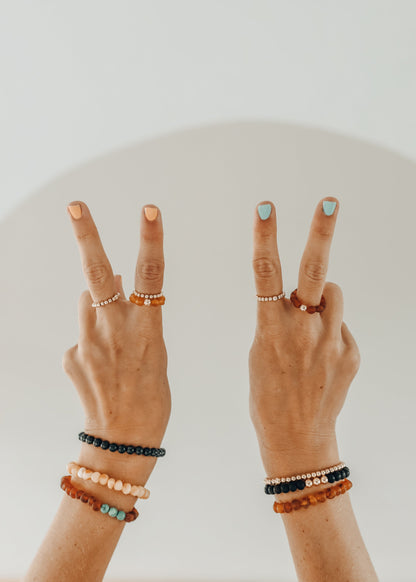 Natural Turquoise + 14k Gold Filled + Honey Amber || Ring Set Trio ||