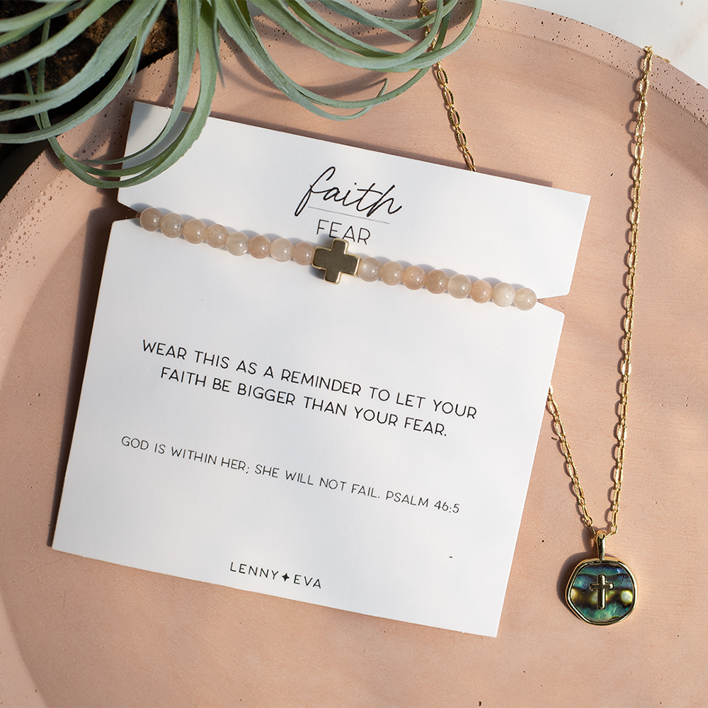 Faith Over Fear Necklace-Abalone Cross