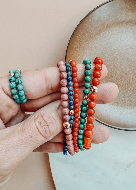 Vintage Collection of Red Coral + 14k Gold Filled || Beaded Bracelet
